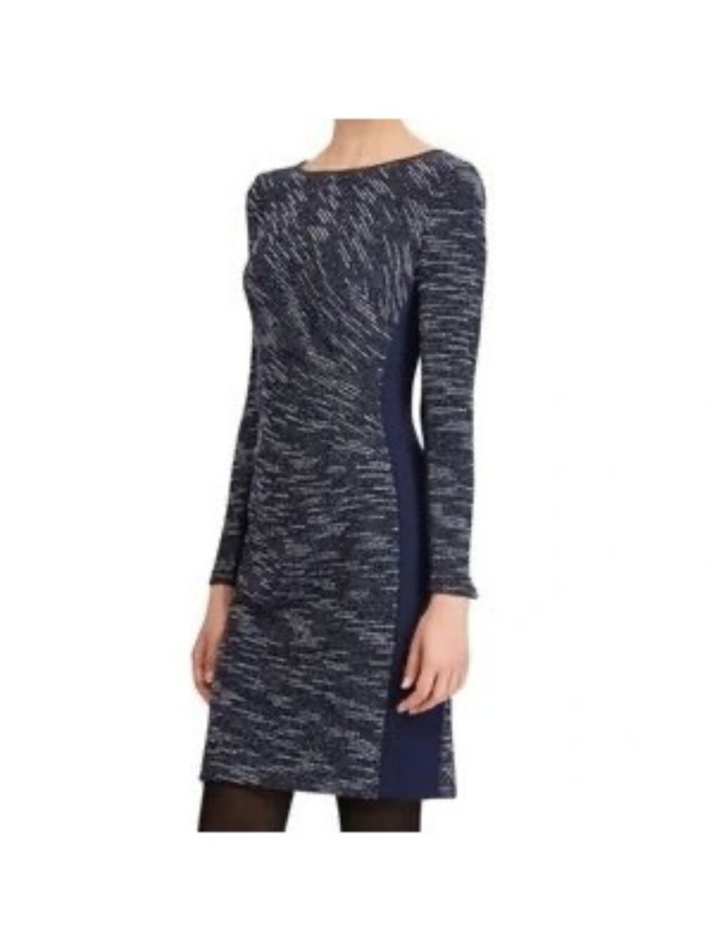 Ralph Lauren Navy Blue Textured Knit Side Panels Long Sleeve Sheath Dress Size 4